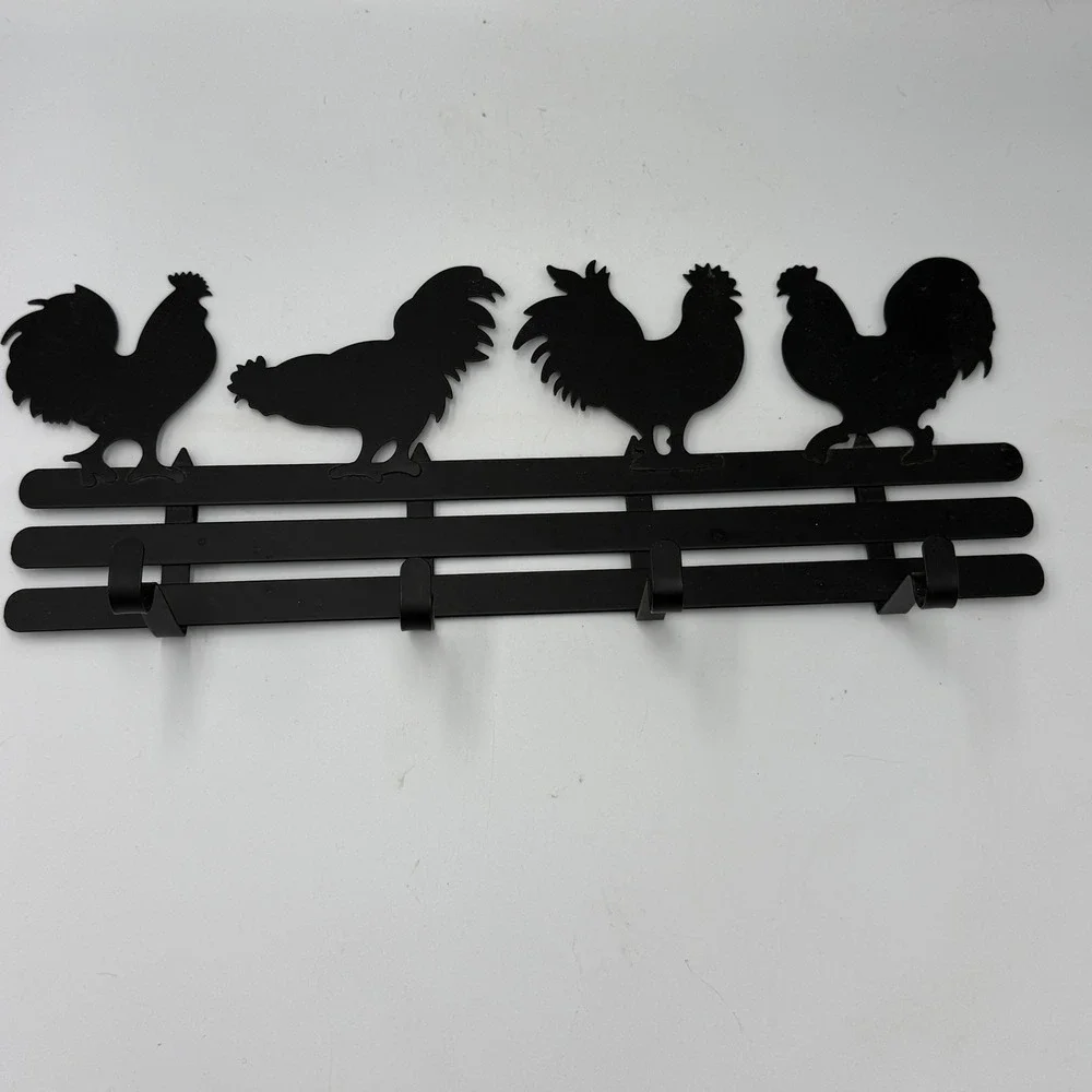 Unbranded Rooster Wall Hook Rack Home Black Metal Farmhouse Decor 4 Hooks